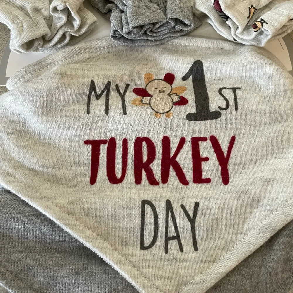 My 1st Turkey Day Bib and Bootie Set Modern Baby Three Bibs Thanksgiving Set